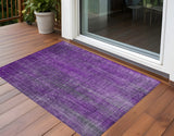 2' X 3' Purple Striped Washable Non Skid Indoor Outdoor Area Rug