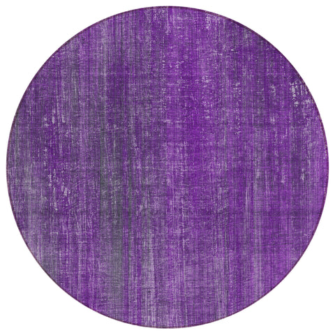 8' Round Purple Round Striped Washable Non Skid Indoor Outdoor Area Rug