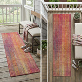 8' Runner Red and Orange Striped Washable Non Skid Indoor Outdoor Runner Rug