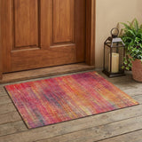 3' X 5' Red and Orange Striped Washable Non Skid Indoor Outdoor Area Rug