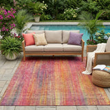 5' X 8' Red and Orange Striped Washable Non Skid Indoor Outdoor Area Rug