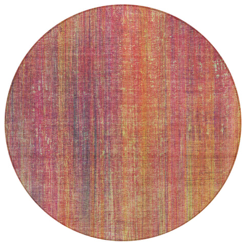 8' Round Red and Orange Round Striped Washable Non Skid Indoor Outdoor Area Rug