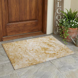 2' X 3' Cream and Gold Abstract Washable Non Skid Indoor Outdoor Area Rug