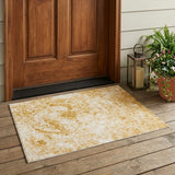 3' X 5' Cream and Gold Abstract Washable Non Skid Indoor Outdoor Area Rug