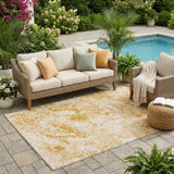 5' X 8' Cream and Gold Abstract Washable Non Skid Indoor Outdoor Area Rug