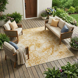 8' X 10' Beige and Gold Abstract Washable Non Skid Indoor Outdoor Area Rug