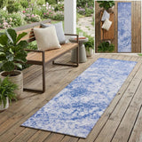 8' Runner Blue Abstract Washable Non Skid Indoor Outdoor Runner Rug