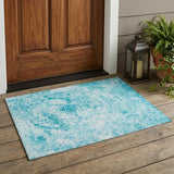 3' X 5' Teal Abstract Washable Non Skid Indoor Outdoor Area Rug