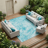 8' X 10' Teal Abstract Washable Non Skid Indoor Outdoor Area Rug