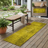 8' Runner Gold Abstract Washable Non Skid Indoor Outdoor Runner Rug