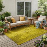 5' X 8' Gold Abstract Washable Non Skid Indoor Outdoor Area Rug