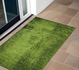 2' X 3' Green Abstract Washable Non Skid Indoor Outdoor Area Rug