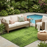 5' X 8' Green Abstract Washable Non Skid Indoor Outdoor Area Rug