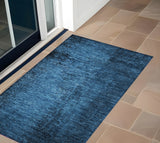2' X 3' Navy Blue Abstract Washable Non Skid Indoor Outdoor Area Rug