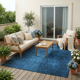5' X 8' Navy Blue Abstract Washable Non Skid Indoor Outdoor Area Rug