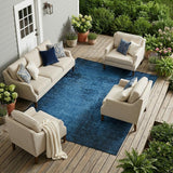 8' X 10' Navy Blue Abstract Washable Non Skid Indoor Outdoor Area Rug