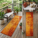 8' Runner Orange Abstract Washable Non Skid Indoor Outdoor Runner Rug