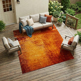8' X 10' Orange Abstract Washable Non Skid Indoor Outdoor Area Rug