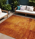 8' X 10' Orange Abstract Washable Non Skid Indoor Outdoor Area Rug