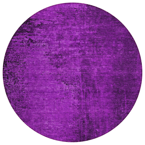 8' Round Purple Round Abstract Washable Non Skid Indoor Outdoor Area Rug