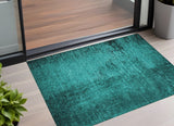 2' X 3' Teal Abstract Washable Non Skid Indoor Outdoor Area Rug