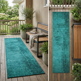 8' Runner Teal Abstract Washable Non Skid Indoor Outdoor Runner Rug