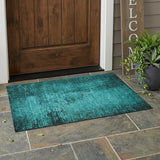 3' X 5' Teal Abstract Washable Non Skid Indoor Outdoor Area Rug