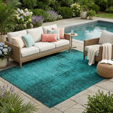 5' X 8' Teal Abstract Washable Non Skid Indoor Outdoor Area Rug