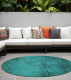 8' Round Teal Round Abstract Washable Non Skid Indoor Outdoor Area Rug
