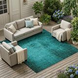 8' X 10' Teal Abstract Washable Non Skid Indoor Outdoor Area Rug