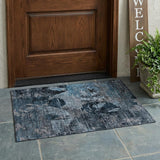 2' X 3' Blue and Dark Blue Abstract Washable Indoor Outdoor Area Rug