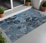 2' X 3' Blue and Dark Blue Abstract Washable Indoor Outdoor Area Rug