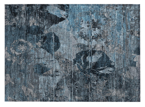 2' X 3' Blue and Dark Blue Abstract Washable Indoor Outdoor Area Rug