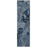 2' X 8' Blue and Dark Blue Abstract Washable Indoor Outdoor Runner Rug