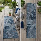 2' X 8' Blue and Dark Blue Abstract Washable Indoor Outdoor Runner Rug