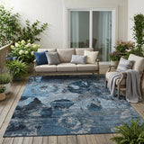 5' X 8' Blue And Dark Blue Floral Washable Indoor Outdoor Area Rug