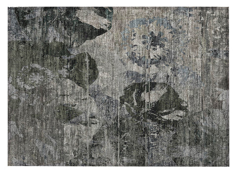 2' X 3' Gray Dark Green and Black Floral Washable Non Skid Indoor Outdoor Area Rug