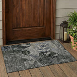 2' X 3' Gray Dark Green and Black Floral Washable Non Skid Indoor Outdoor Area Rug