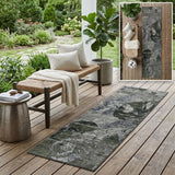 2' X 8' Gray Dark Green and Black Abstract Washable Indoor Outdoor Runner Rug