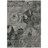 3' X 5' Gray Dark Green and Black Floral Washable Non Skid Indoor Outdoor Area Rug