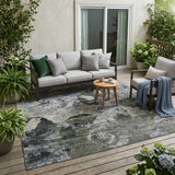 5' X 8' Gray Dark Green and Black Floral Washable Non Skid Indoor Outdoor Area Rug