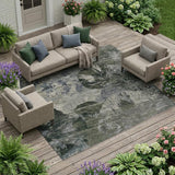 8' X 10' Gray Dark Green and Black Floral Washable Non Skid Indoor Outdoor Area Rug