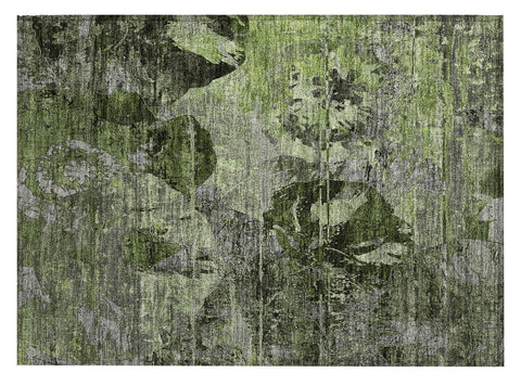 2' X 3' Green and Gray Floral Washable Non Skid Indoor Outdoor Area Rug