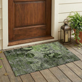 2' X 3' Green and Gray Floral Washable Non Skid Indoor Outdoor Area Rug