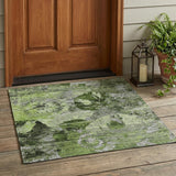3' X 5' Green and Gray Abstract Washable Indoor Outdoor Area Rug