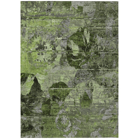 5' X 8' Green and Gray Abstract Washable Indoor Outdoor Area Rug