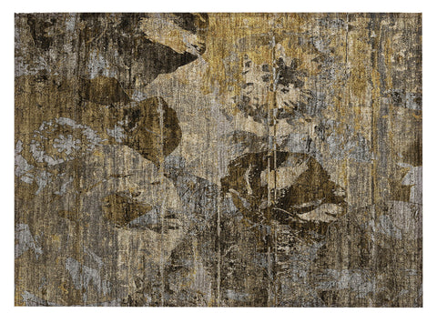 2' X 3' Brown Terracotta and Gray Floral Washable Non Skid Indoor Outdoor Area Rug