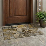 3' X 5' Brown Terracotta and Gray Floral Washable Non Skid Indoor Outdoor Area Rug
