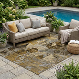 5' X 8' Brown Terracotta and Gray Floral Washable Non Skid Indoor Outdoor Area Rug