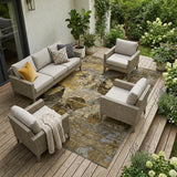 8' X 10' Brown Terracotta and Gray Floral Washable Non Skid Indoor Outdoor Area Rug